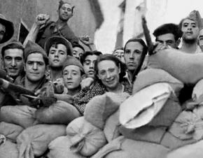 Members of an anarchist militia at the barricades in Spain