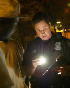 A Seattle police officer during a traffic stop