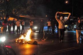 Right-wing protesters blockading a road in Caracas