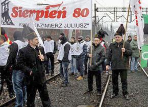 Striking miners in Poland block a railway at Katowice