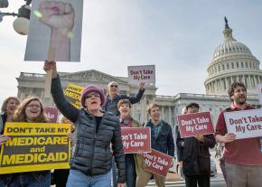 Protesters demonstrate outside the Capitol as the House passed the AHCA