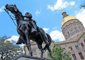 A statue of Confederate Gen. John B. Gordon stands outside the Georgia state Capitol