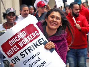 Striking hotel workers hit the picket line in downtown Chicago
